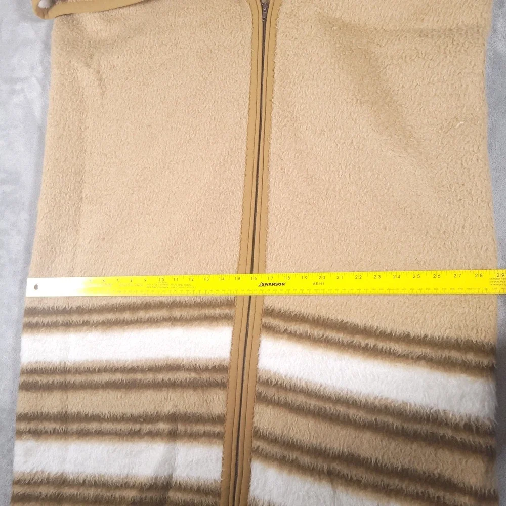 Vintage Biederlack Blanket Cuddle Wrap‎ Soft Snap Button Zip Brown White Stripes